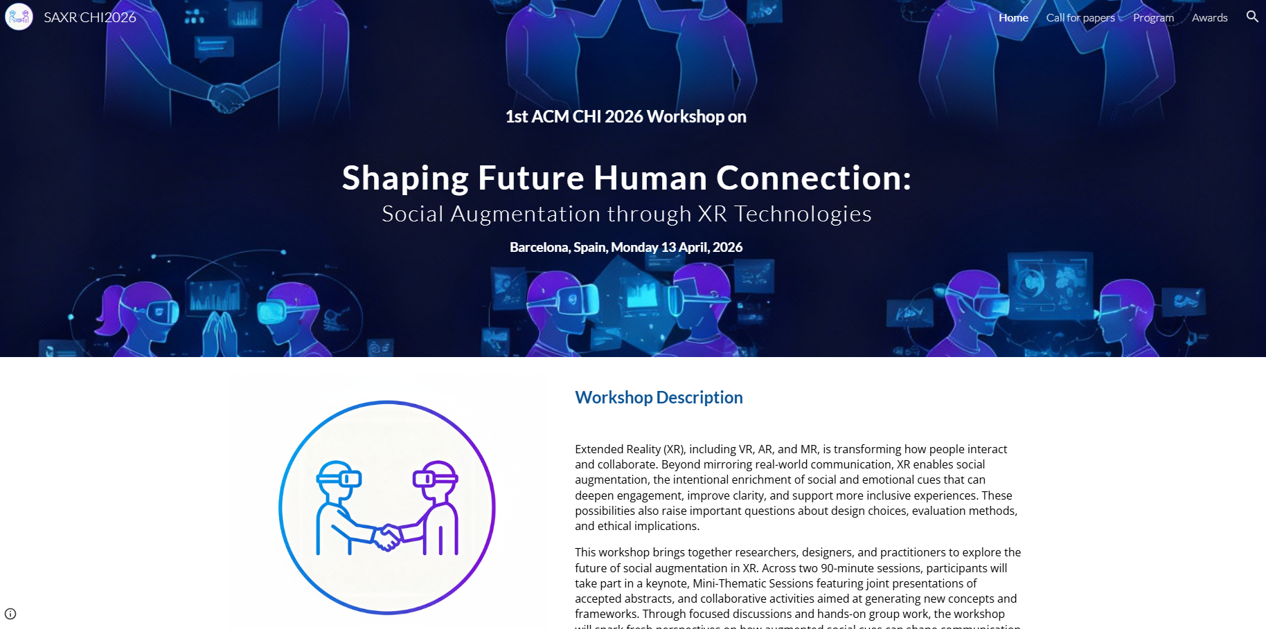 Paper acceptance at ACM CHI 2026 workshop on Social Augmentation through XR Technologies